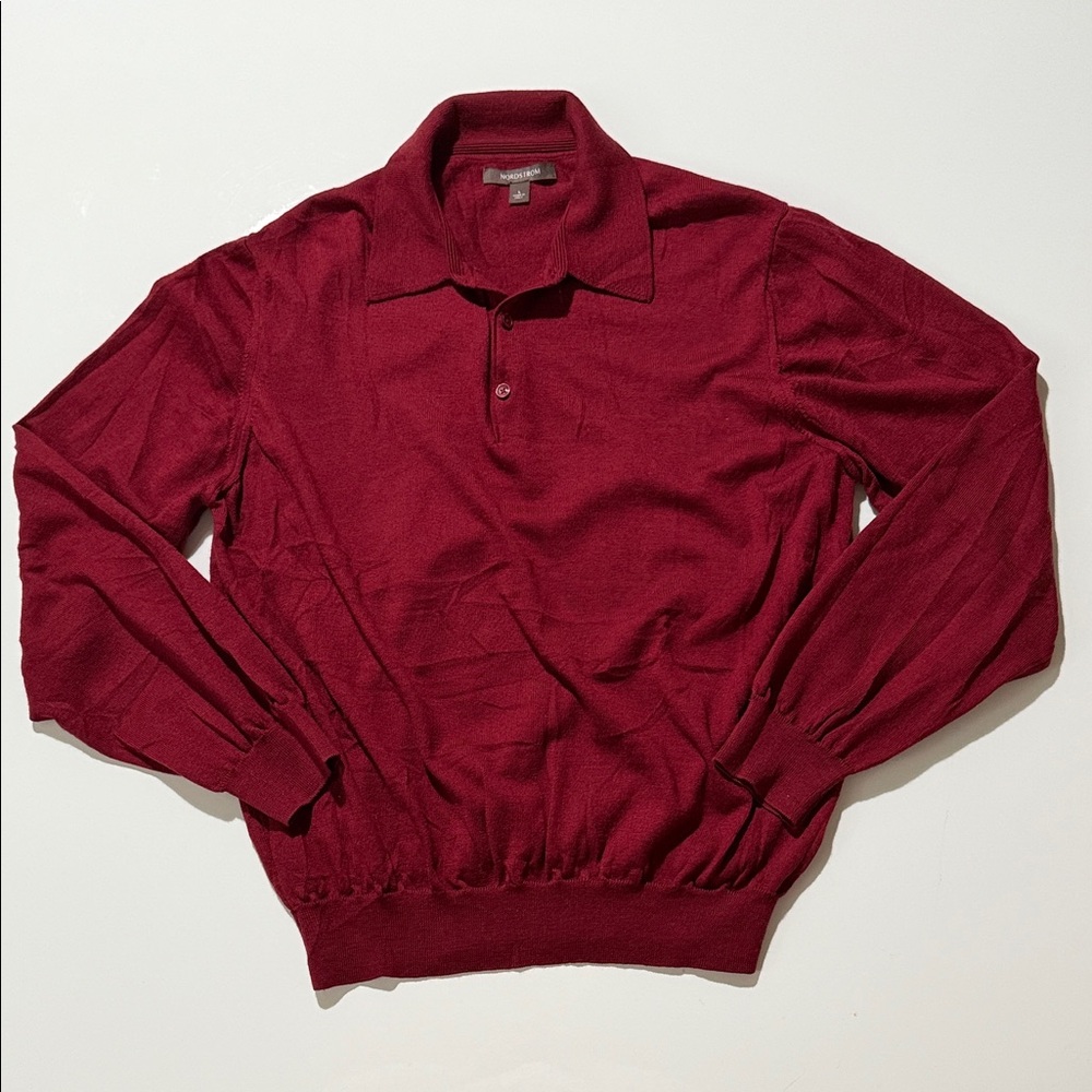 NORDSTROM Made in Italy Swift 100% Merino Wool Long Sleeve Polo Size L